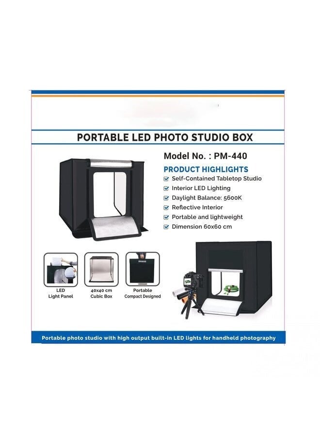 LED Photo Box PB05, 40x40cm, 5500LM, 4 Color Backdrops (Black, Grey, White, Peach), Dimmer, Portable