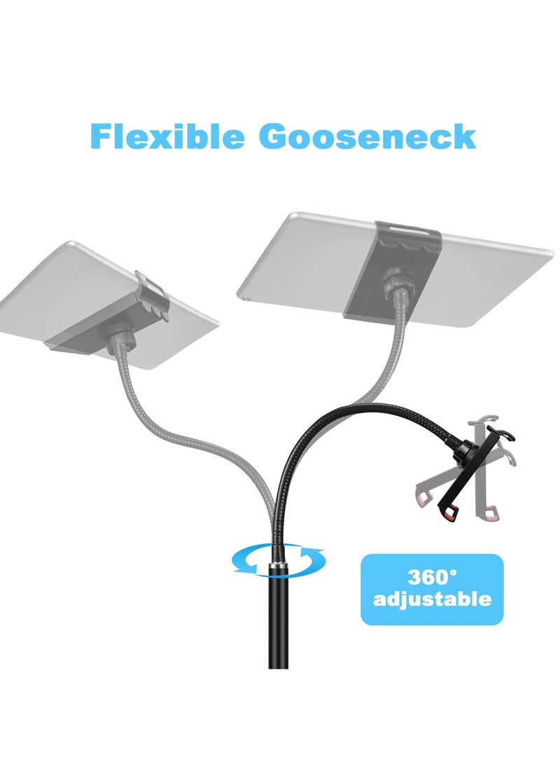 Tablet Floor Stand Adjustable iPad Tripod Holder Metal Tablet Mount with 360° Rotatable Gooseneck & 50-160cm Adjustable Height for 3.5-10.6