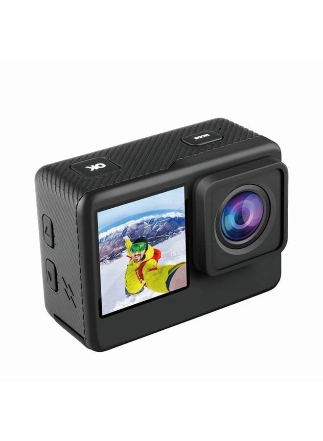 4K Action Camera, 16MP, Dual Display, 900mAh, Waterproof Case, Black