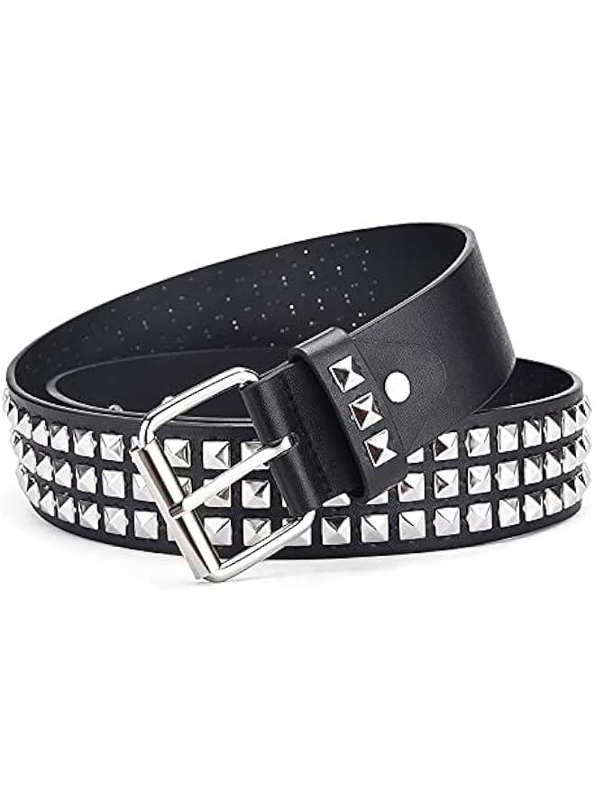 Punk Rock Rivet Belt 1/2 Pcs Unisex Classic Leather Belt Black Studded Belt Pyramid Metal Belt for Jeans Pants Black