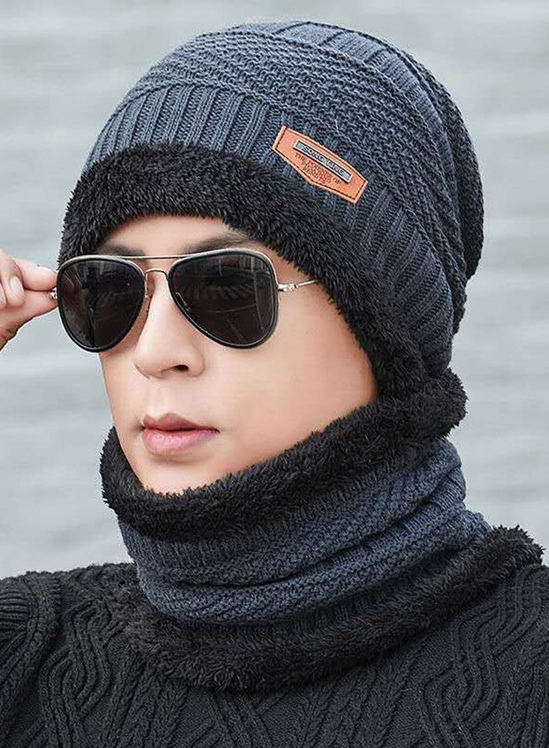 2-piece Beanie Hat Scarf Set Winter Warm Knitted Hat and Circle Scarf Fleece Liner Skiing Hat Neck Warmer Outdoor Sports Hat Sets for Men