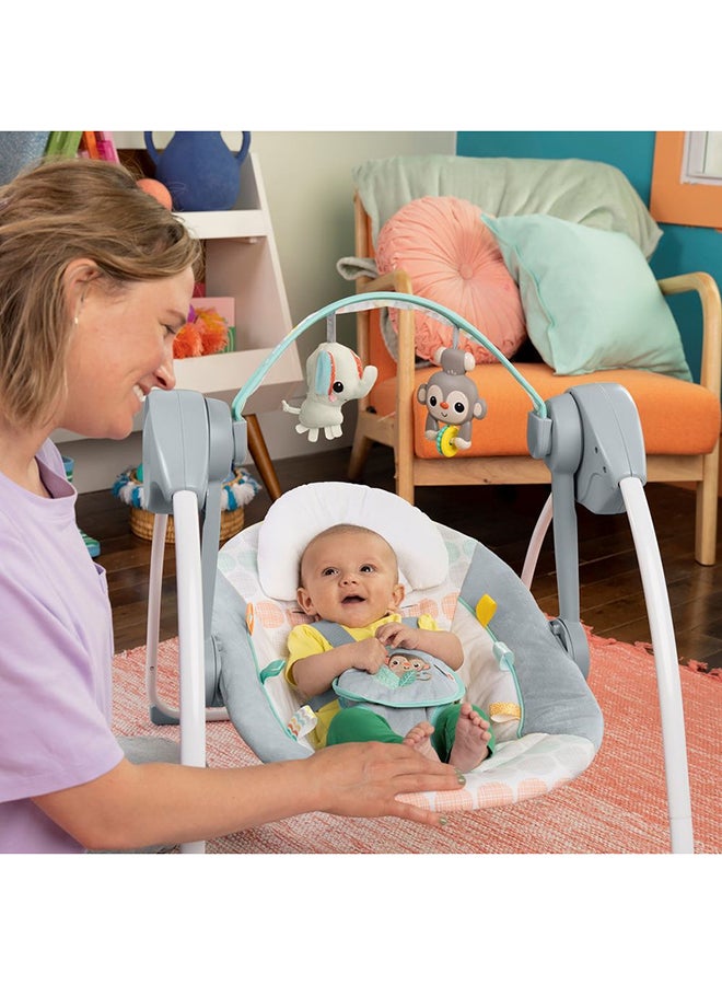 Portable 6-Speed Baby Swing with Music, Toy Bar & Taggies, 0-9 Months (Whimsical Wild)