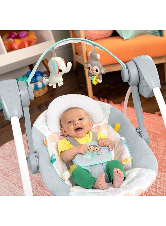 Portable 6-Speed Baby Swing with Music, Toy Bar & Taggies, 0-9 Months (Whimsical Wild)