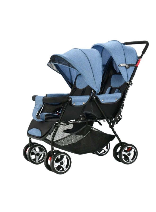 turtees Baby Twin Stroller – Easy-Fold Tandem Baby Trolley – Double Stroller for Infant & Toddler – Reclining Pushchair, Adjustable Canopy, 5-Point Harness – 0m+, Up to 15kg