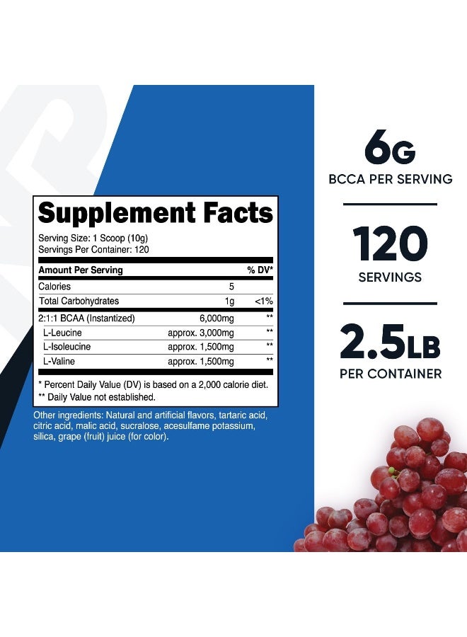 Bcaa Powder Grape, 120 Servings - Gluten Free, Non-Gmo, Vegetarian, Optimal 2:1:1 Ratio