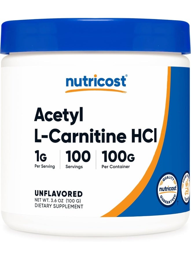 Acetyl L-Carnitine Alcar 100 Gms - 100 Servings - 1000Mg Per Serving - Pure Acetyl L-Carnitine Powder - Cognitive Enhancer - Boost Your Brain Power