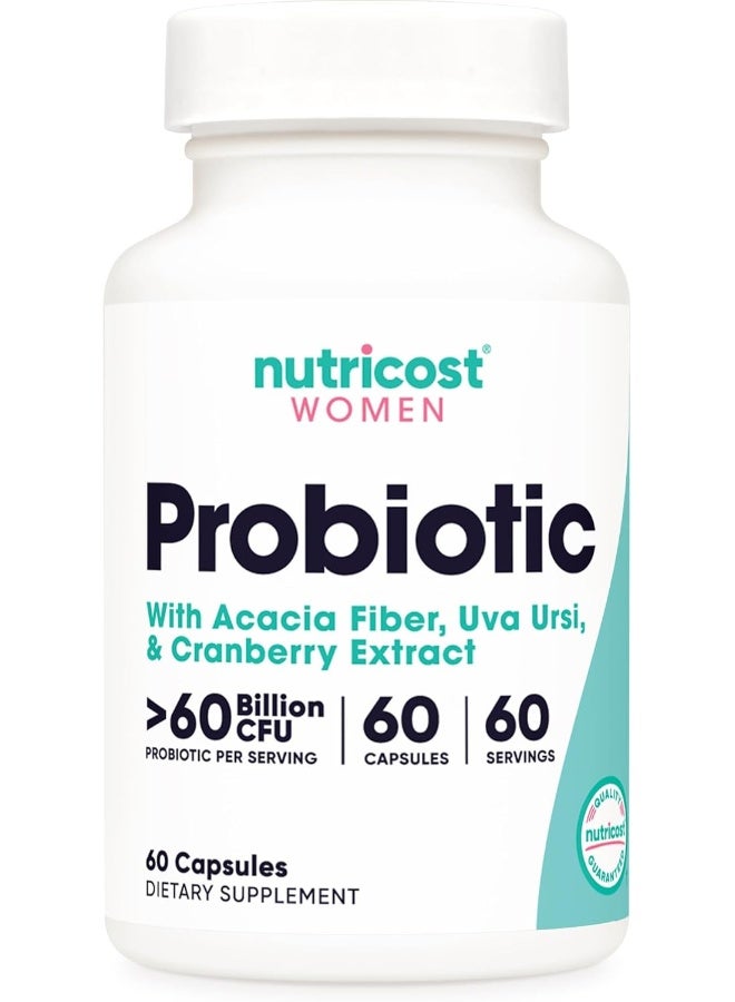 Probiotic For Women 60 Billion Cfu, 60 Capsules, Complex With Acacia Fiber, Uva Ursi, And Cranberry Extract - Non-Gmo And Gluten Free