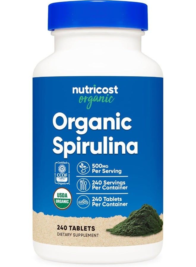 Organic Spirulina 500Mg, 240 Tablets - Gluten Free, Non-Gmo