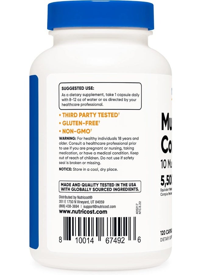 Mushroom Complex Supplement, 120 Capsules - 10 Mushroom Blend With Reishi, Maitake, Shiitake, Lion'S Mane, And More - Non-Gmo And Gluten Free