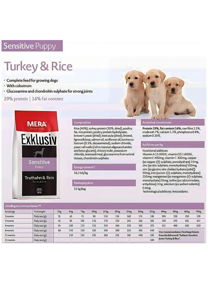 MERA Exklusiv Sensitive Puppy Food - Premium Nutrition for Growing Puppies & Pregnant Dogs 15 kg