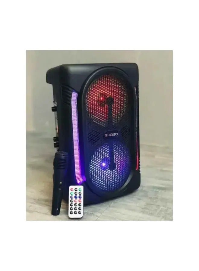 6.5 Inch Twin Loudspeakers Wireless Party Speaker with Microphone for Karaoke, Multicolour Lights