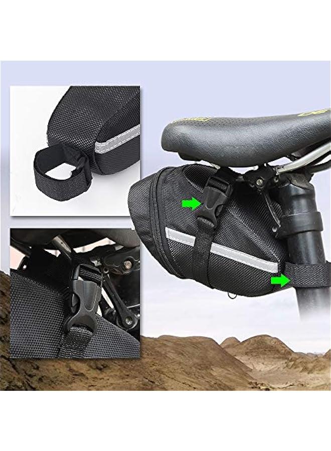 Bike Saddle Bag, Bicycle Under Seat Pouch, Bicycle Toolkit Pouch, Water Resistant Wedge Packs with Reflective Safety Stripes, Universal Pouch Compatible with Most of The Bike Saddle, 2 Packs