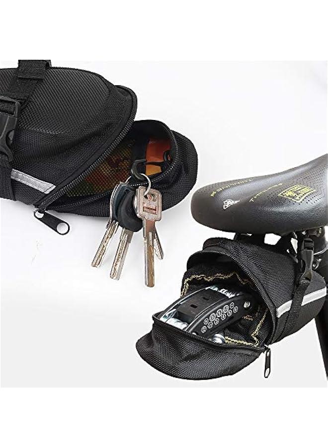 Bike Saddle Bag, Bicycle Under Seat Pouch, Bicycle Toolkit Pouch, Water Resistant Wedge Packs with Reflective Safety Stripes, Universal Pouch Compatible with Most of The Bike Saddle, 2 Packs