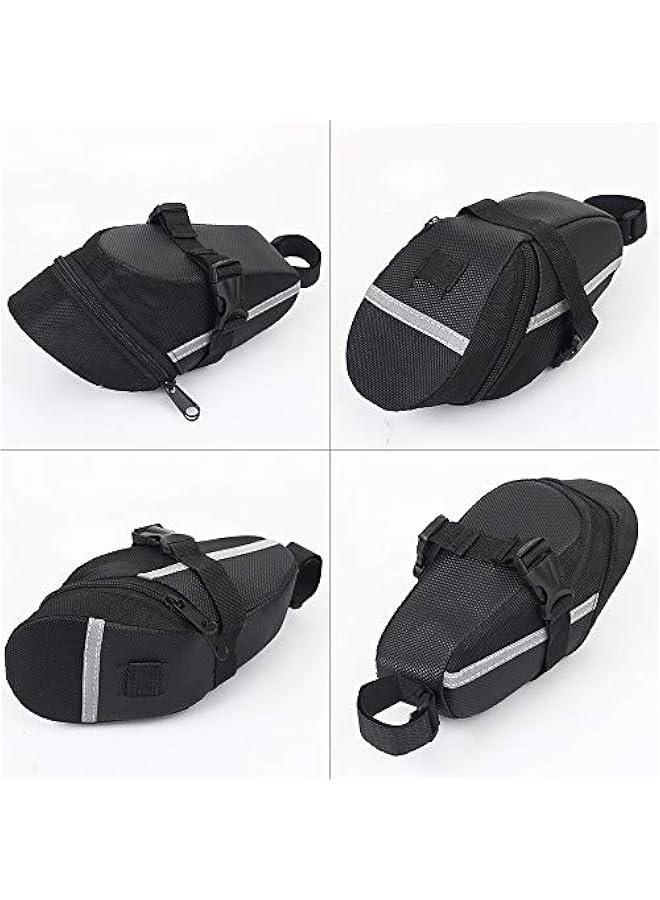 Bike Saddle Bag, Bicycle Under Seat Pouch, Bicycle Toolkit Pouch, Water Resistant Wedge Packs with Reflective Safety Stripes, Universal Pouch Compatible with Most of The Bike Saddle, 2 Packs