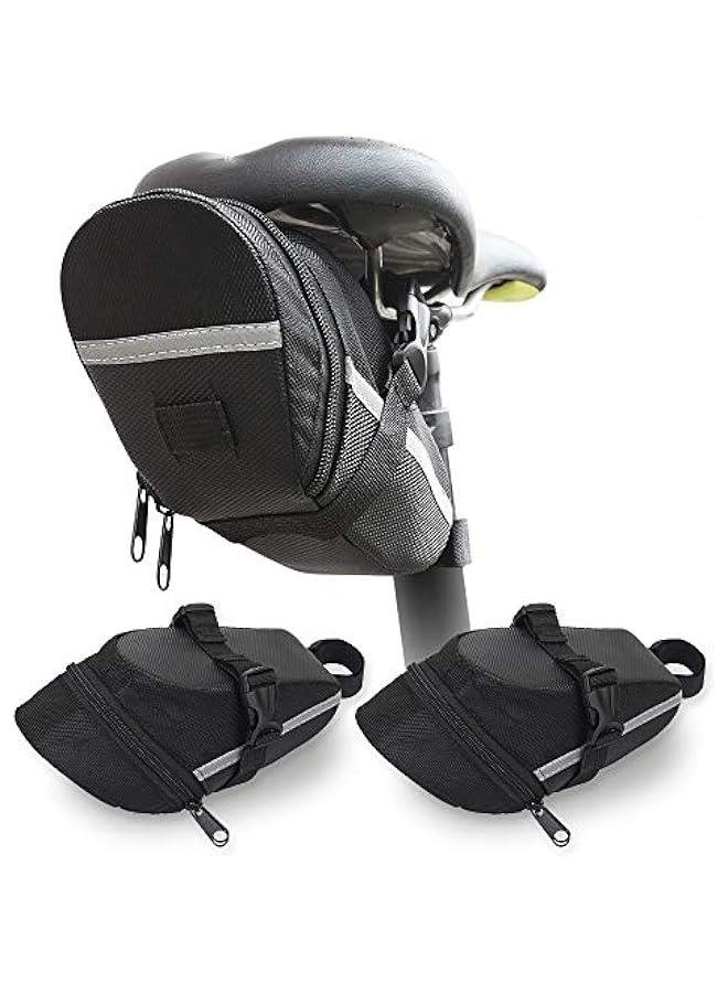 Bike Saddle Bag, Bicycle Under Seat Pouch, Bicycle Toolkit Pouch, Water Resistant Wedge Packs with Reflective Safety Stripes, Universal Pouch Compatible with Most of The Bike Saddle, 2 Packs