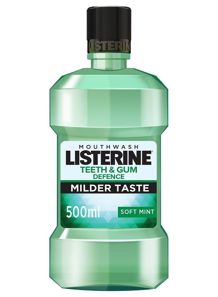 Teeth and Gum Defence Mouthwash Fresh Breath Milder Taste Soft Mint 12 Hour Germ Teeth Protection 500ml