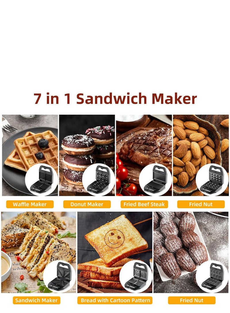 7 in 1 Electric Sandwich Maker with 7 Removable Non-Stick Plates Double-Sided Cooking for Waffles Paninis Grilled Cheese Donuts Omelettes and More Versatile Multifunctional Breakfast Machine Easy to Clean