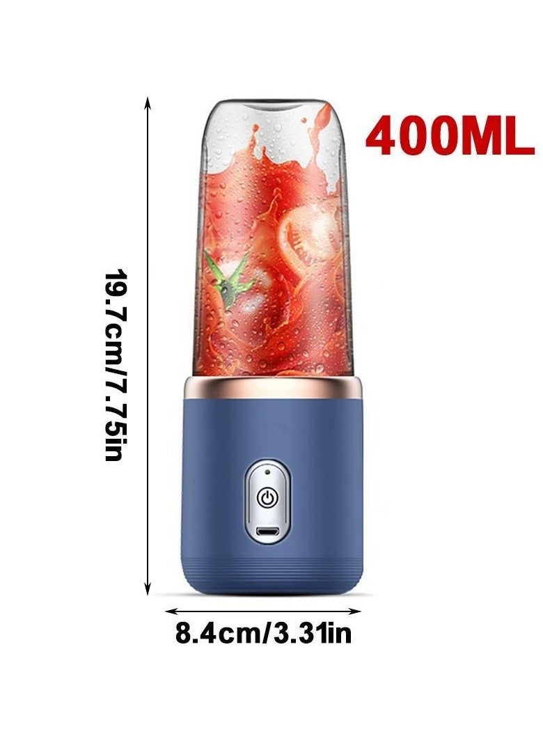 Portable Mini Blender for Shakes and Smoothies - USB Rechargeable Personal Blender, Compact Fruit & Baby Food Mixer with 6 Blades, 400ml Travel Bottle, BPA-Free, Ideal for Gym, Office, and Outdoors