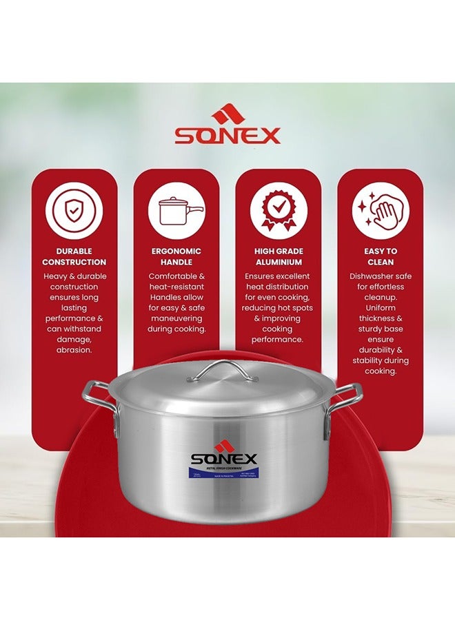 Sonex Aluminium Cooking Pot 41 cm 29 Ltr – Versatile Stock Pot for Large Meals, Guests, Commercial & Home Use, Heavy Duty Cookware with Stainless Steel Handle, Easy Cleanup, Durable Metal Finish,