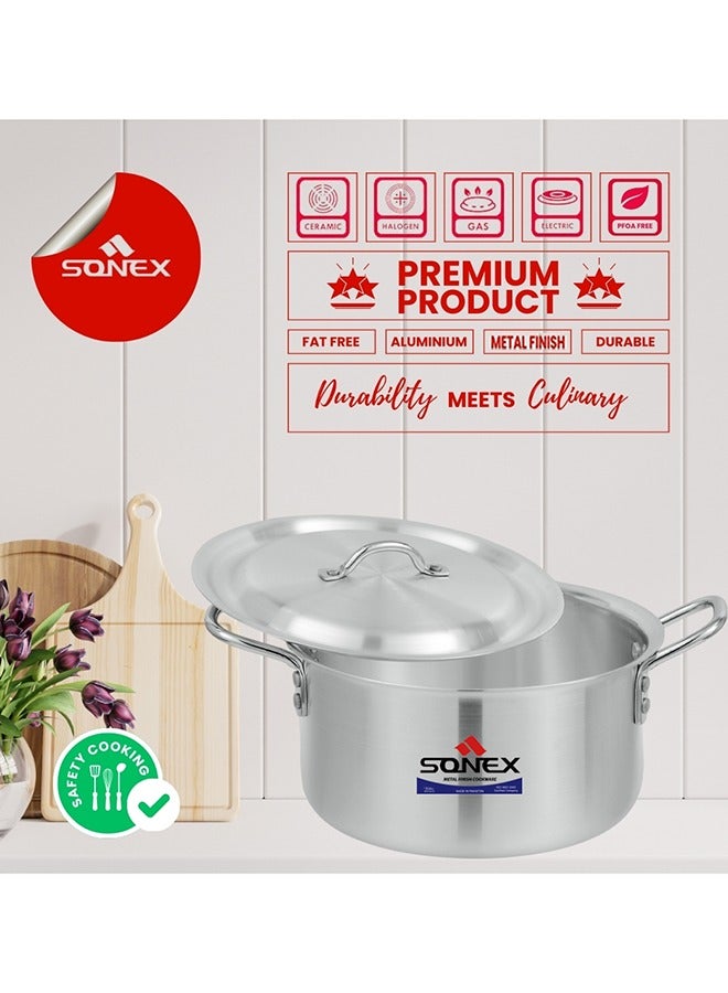 Sonex Aluminium Cooking Pot 41 cm 29 Ltr – Versatile Stock Pot for Large Meals, Guests, Commercial & Home Use, Heavy Duty Cookware with Stainless Steel Handle, Easy Cleanup, Durable Metal Finish,