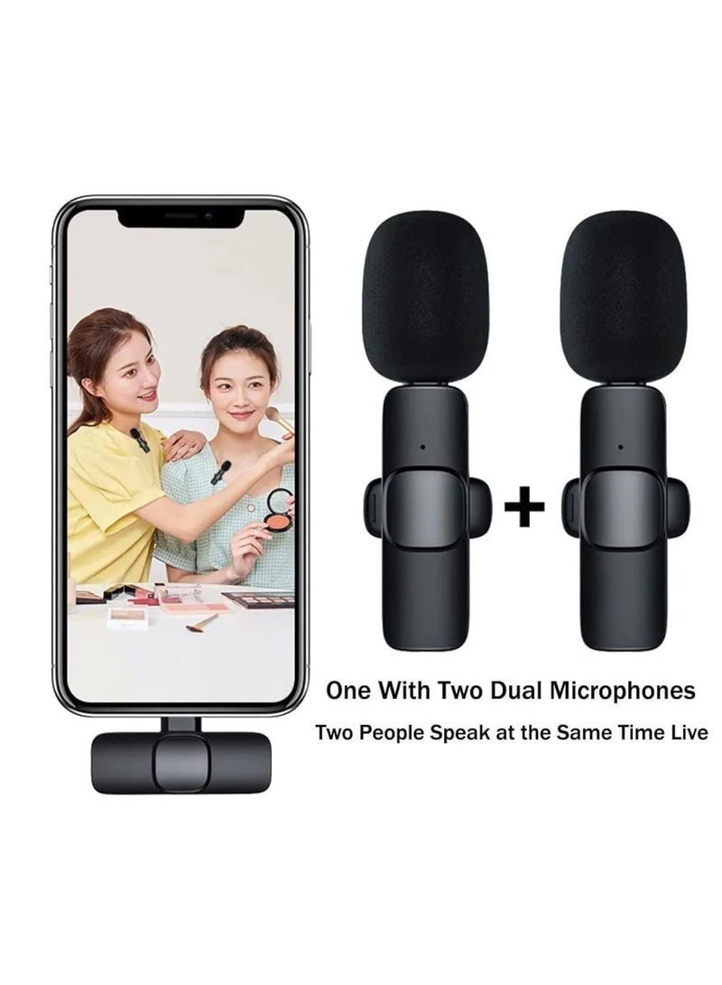 Wireless Lavalier Microphone for Type-C Phone- Plug-Play 2 Wireless Microphones for USB-C Android Phones Video Recording- Interview- Vlog- Auto Sync and Noise Reduction- 2.4 GHZ with mute function