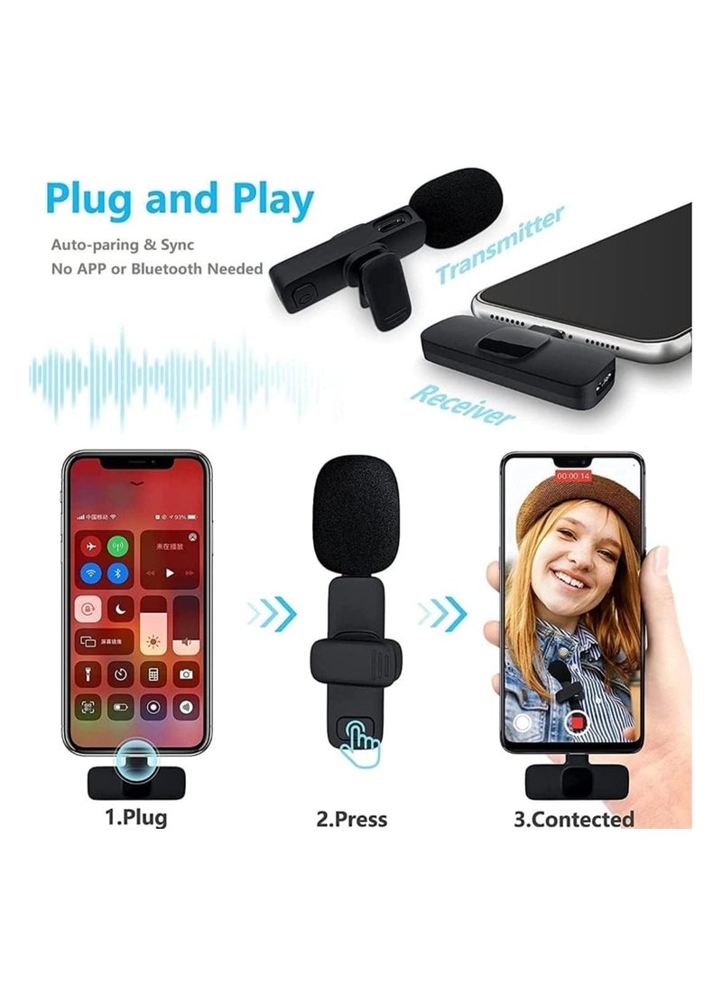 Wireless Lavalier Microphone for Type-C Phone- Plug-Play 2 Wireless Microphones for USB-C Android Phones Video Recording- Interview- Vlog- Auto Sync and Noise Reduction- 2.4 GHZ with mute function