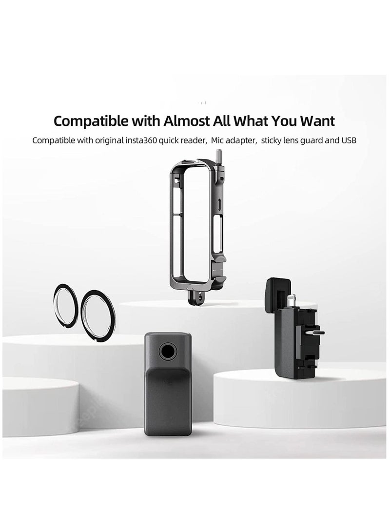 Aluminum Protective Cage for Insta360 ONE X3, Lightweight 45g Metal Housing with Cold Shoe Mount for Enhanced Durability and Versatile Mounting Options.