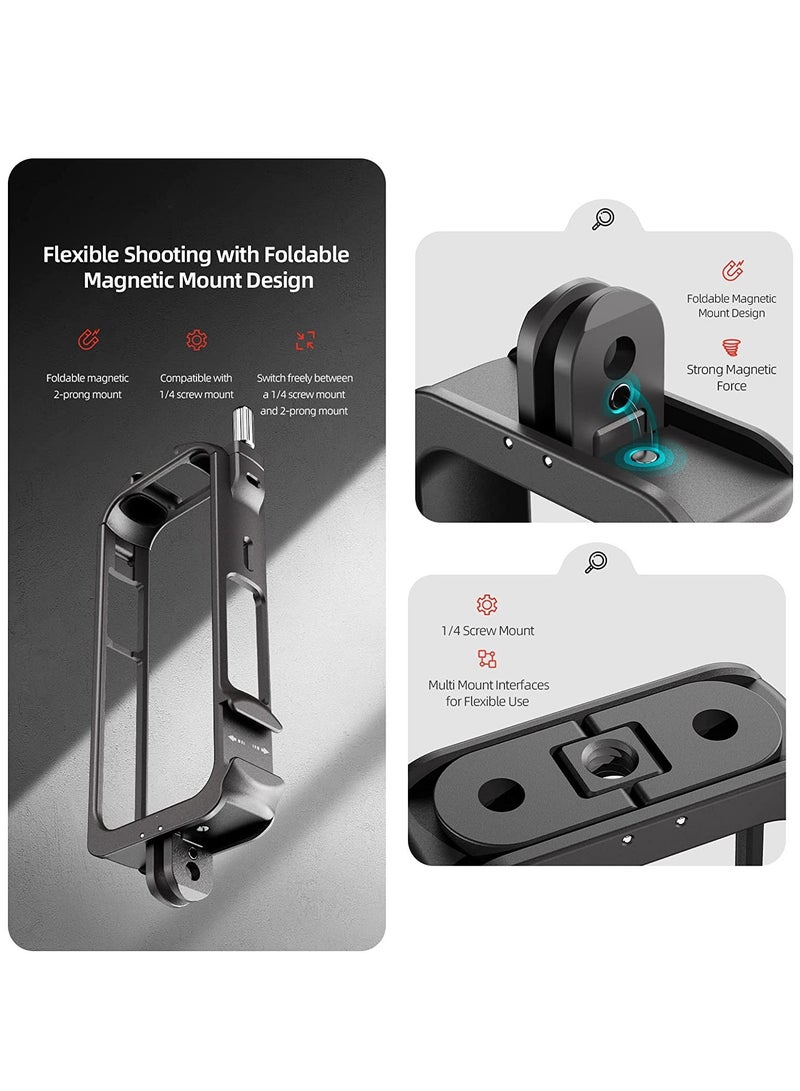Aluminum Protective Cage for Insta360 ONE X3, Lightweight 45g Metal Housing with Cold Shoe Mount for Enhanced Durability and Versatile Mounting Options.