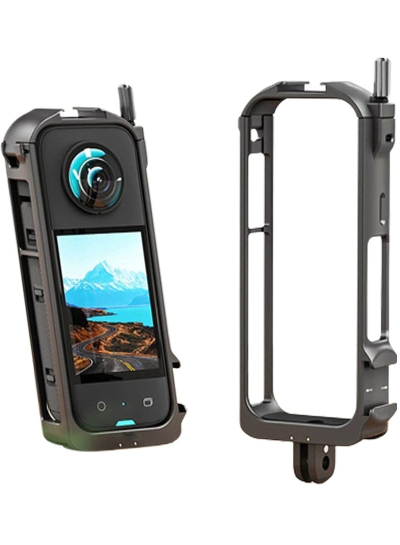 Aluminum Protective Cage for Insta360 ONE X3, Lightweight 45g Metal Housing with Cold Shoe Mount for Enhanced Durability and Versatile Mounting Options.