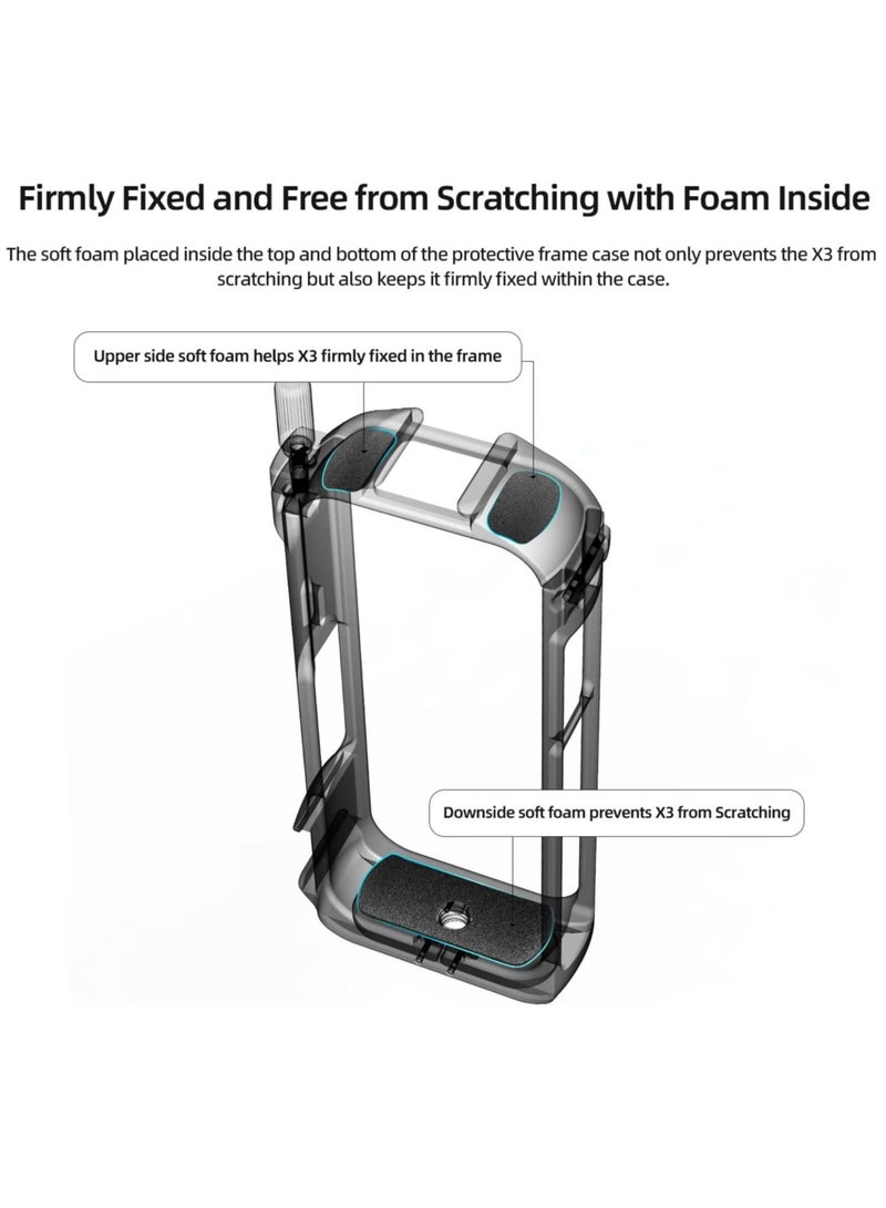 Aluminum Protective Cage for Insta360 ONE X3, Lightweight 45g Metal Housing with Cold Shoe Mount for Enhanced Durability and Versatile Mounting Options.