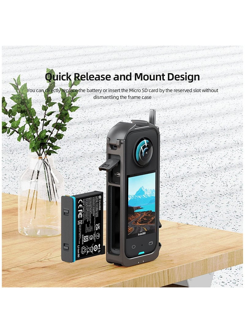 Aluminum Protective Cage for Insta360 ONE X3, Lightweight 45g Metal Housing with Cold Shoe Mount for Enhanced Durability and Versatile Mounting Options.