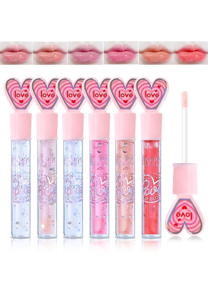 6 Colors Hydrating Glitter Lip Gloss Set, Plumping Oil, Moisturizing Shimmer Glow Long Lasting Liquid Lipstick Crystal Jelly for Girls and Women Plumper Tint Makeup