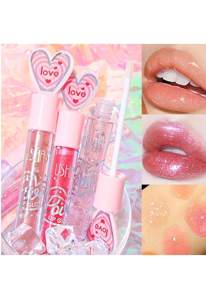 6 Colors Hydrating Glitter Lip Gloss Set, Plumping Oil, Moisturizing Shimmer Glow Long Lasting Liquid Lipstick Crystal Jelly for Girls and Women Plumper Tint Makeup