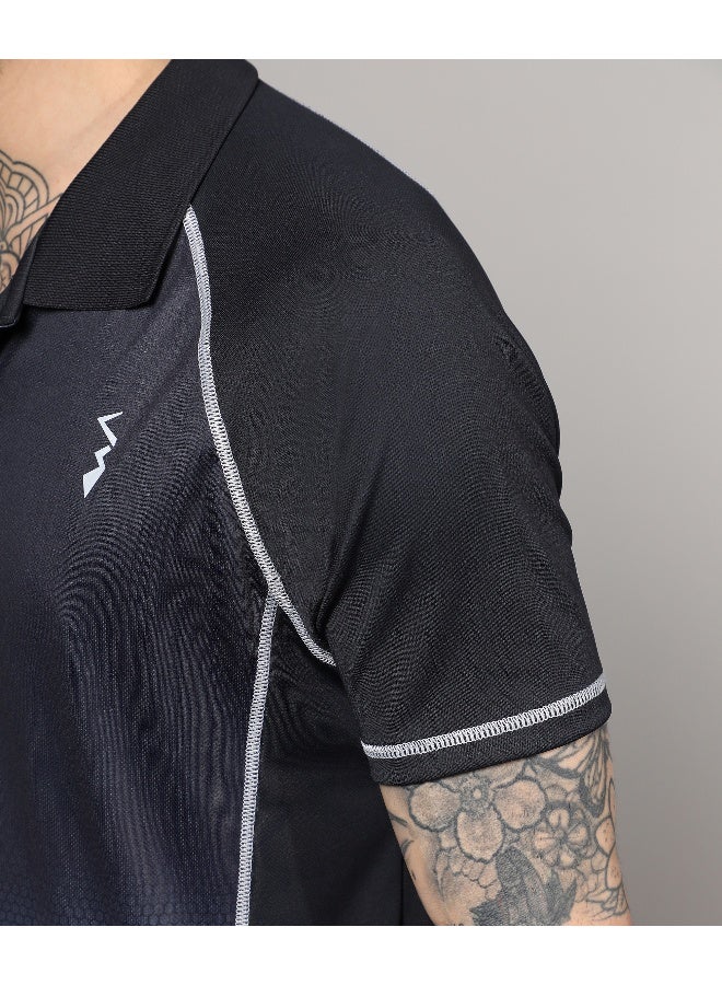 Men's Black & Grey Ombre Polo Activewear T-Shirt