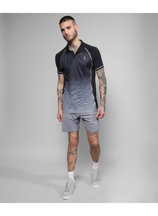 Men's Black & Grey Ombre Polo Activewear T-Shirt