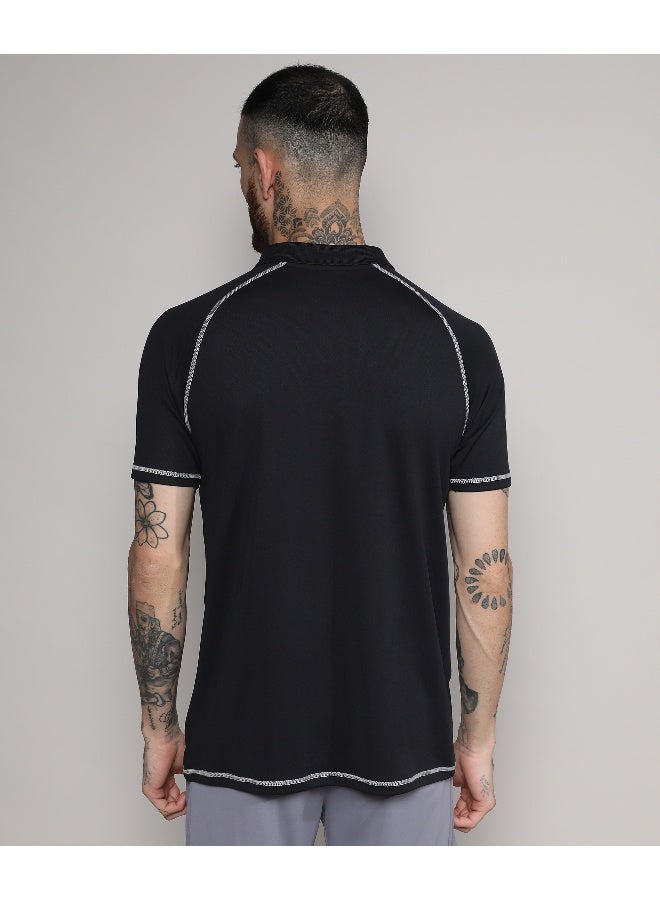 Men's Black & Grey Ombre Polo Activewear T-Shirt