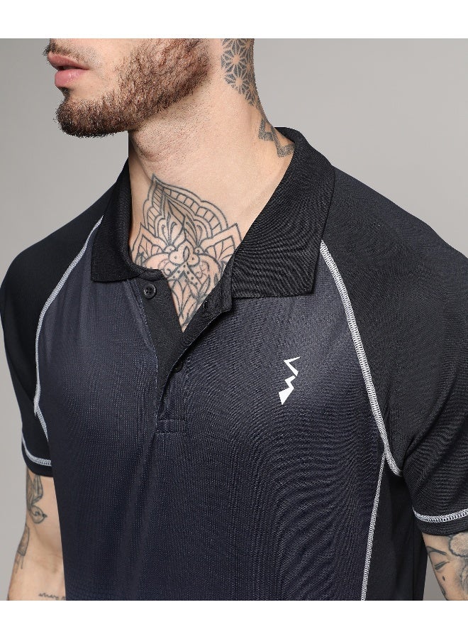 Men's Black & Grey Ombre Polo Activewear T-Shirt