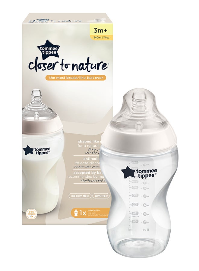 Pack Of 1 Closer To Nature Baby Feeding Bottle 3 Months+ 340  ml, Clear