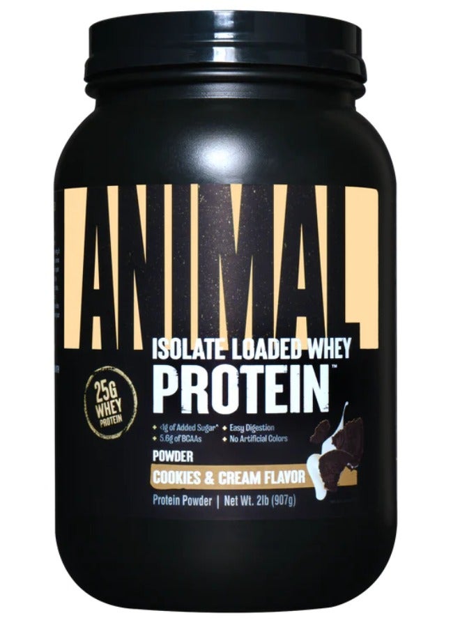 Animal Whey Isolate Protein Powder Loaded For Pre And Post Workout 25G Protein, Cookies And Cream 2 Lbs