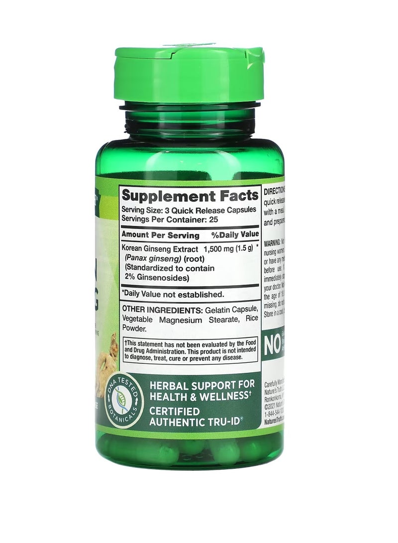 Standardized Korean Ginseng, 1,500 Mg, 75 Quick Release Capsules