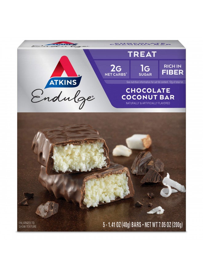 Atkins Endulge Chocolate Coconut Bar, Dessert Favorite, High in Fiber, 1g Sugar, 5 Count