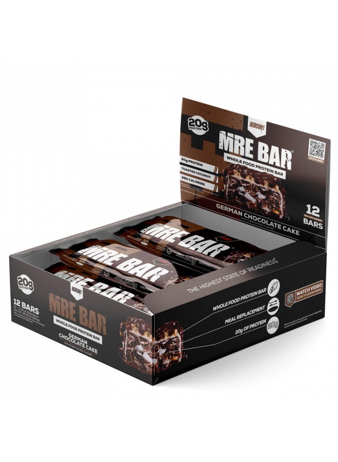 REDCON1 MRE Protein Bar, German Chocolate Cake - Contains MCT Oil + 20g of Whole Food Protein - Easily Digestible, Macro Balanced Low Sugar Meal Replacement Bar (12 Bars)