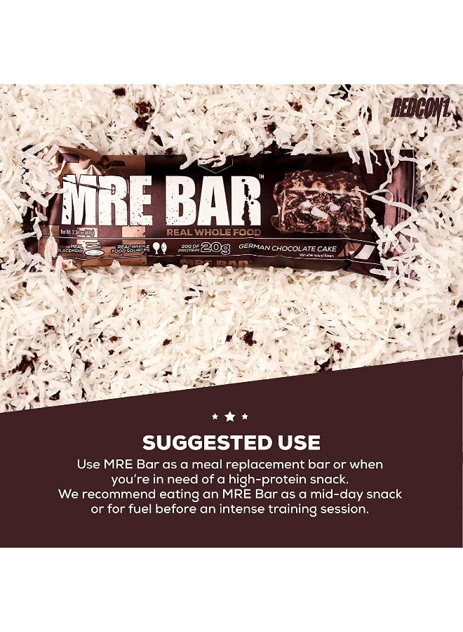 REDCON1 MRE Protein Bar, German Chocolate Cake - Contains MCT Oil + 20g of Whole Food Protein - Easily Digestible, Macro Balanced Low Sugar Meal Replacement Bar (12 Bars)