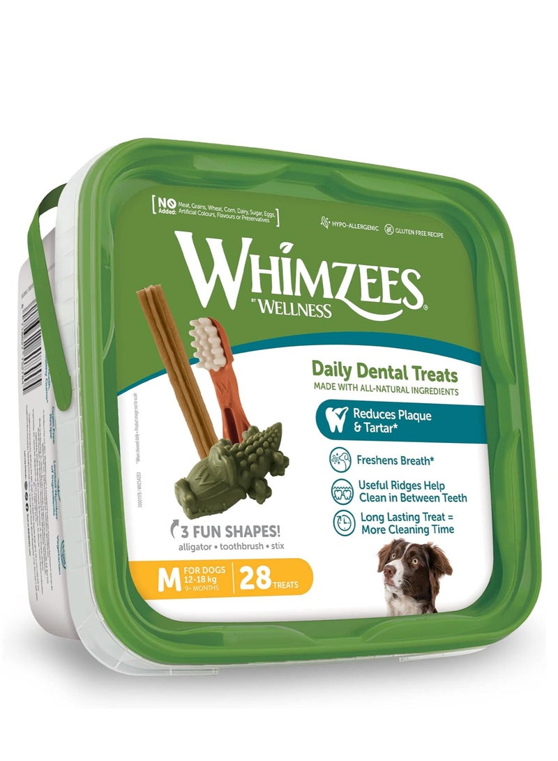 Whimzees Natural Daily Dental Dog Treats Variety Medium Grade, 840 g, Pack of 28
