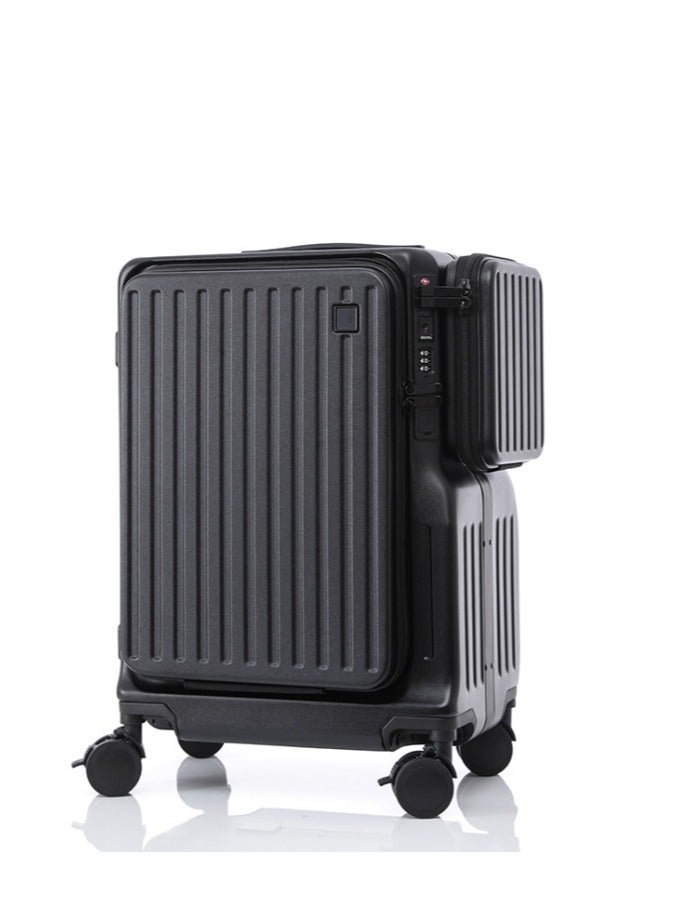 Skycare Black Airline-Approved PC Carry-On Luggage - Lightweight Hardside Spinner Suitcase with TSA Lock, USB Charging, Front Pocket, and Cup Holder