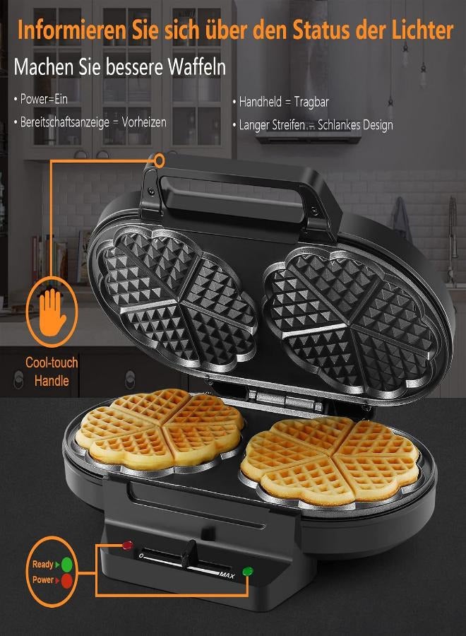 Waffle iron for cake, 1200 W waffles waffle iron, two, double non-stick coating, waffle maker, waffle iron for classic heart waffles, black