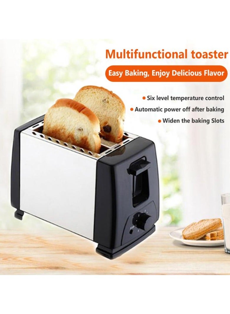 2-Slice Automatic Bread Toaster, Compact Stainless Steel Toaster for Household Kitchen, Adjustable Browning Control, Wide Slots for Bagels and Bread, Easy Cleanup, Perfect Breakfast Maker Machine