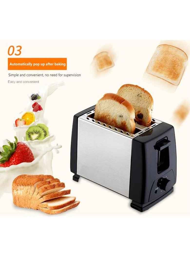 2-Slice Automatic Bread Toaster, Compact Stainless Steel Toaster for Household Kitchen, Adjustable Browning Control, Wide Slots for Bagels and Bread, Easy Cleanup, Perfect Breakfast Maker Machine