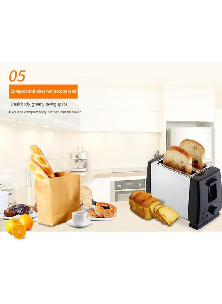 2-Slice Automatic Bread Toaster, Compact Stainless Steel Toaster for Household Kitchen, Adjustable Browning Control, Wide Slots for Bagels and Bread, Easy Cleanup, Perfect Breakfast Maker Machine