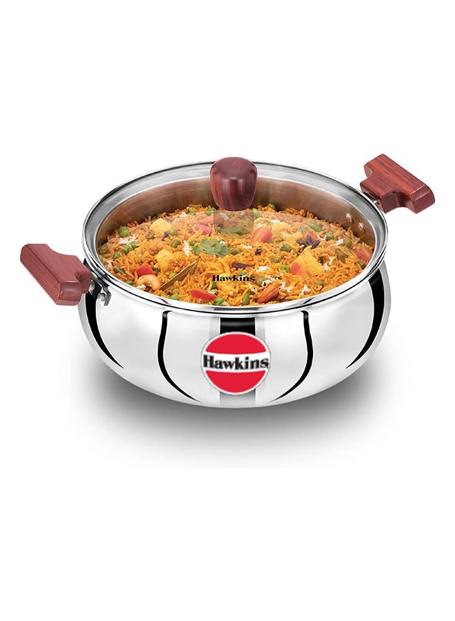 Hawkins 5 L Cook N Serve Handi With Glass Lid, Induction Compatible Tri-Ply Stainless Steel Cookware, Cooking Pot, Saucepan (Ssh50G)